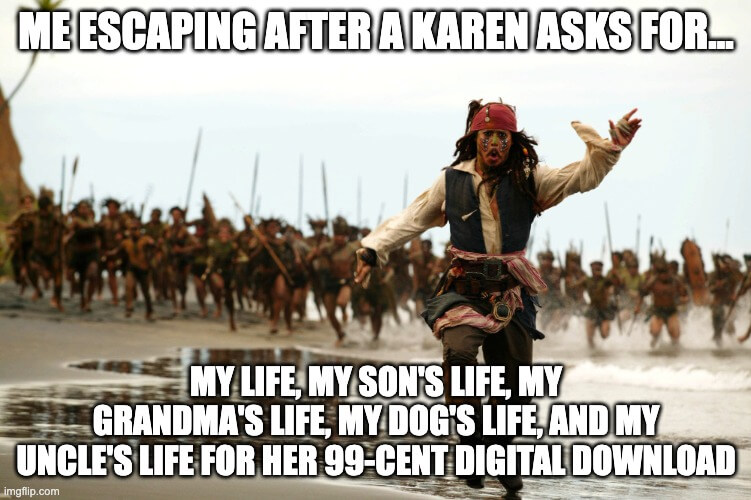 sparrow running away from karens