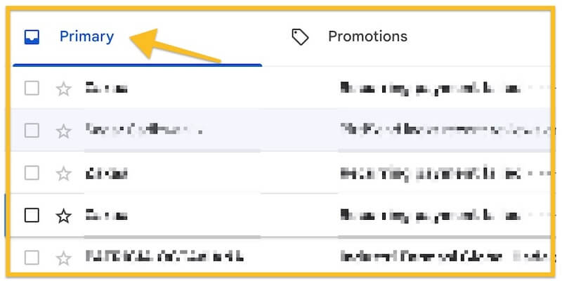 example of emails in gmail's primary tab