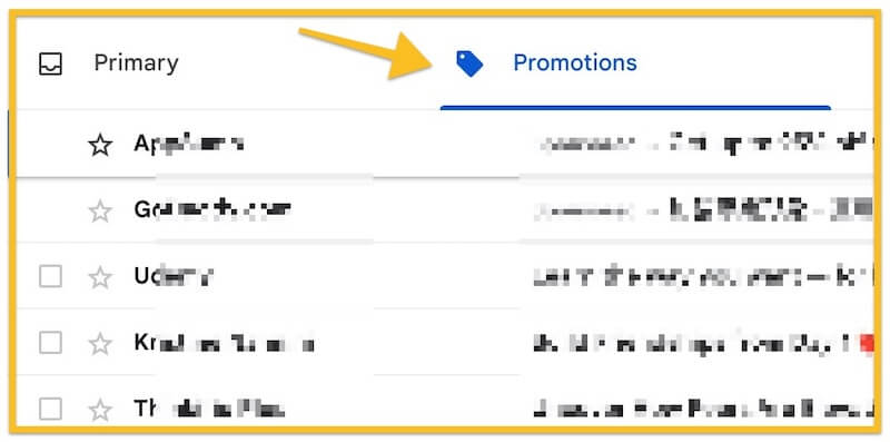 example of emails in gmail's promo tab