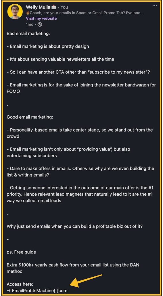 social post with email list cta