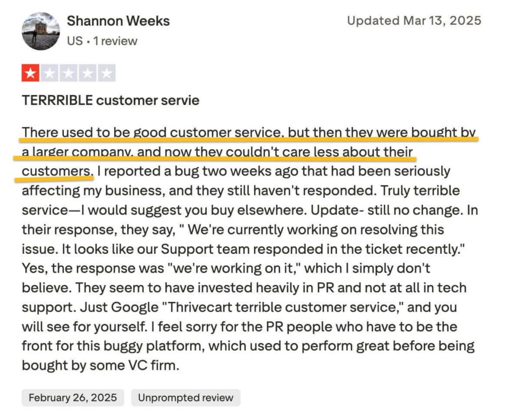 thrivecart customer support review trustpilot 1